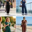 Pink Queen Jumpsuits for Women Dressy V Neck Short Sleeve Wide Leg Rompers Business Casual One Piece Outfits (Black, XL)