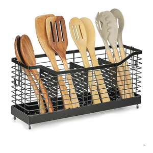 Utensil Holder for Kitchen Counter, Large Stainless Steel Cooking Organizer with 4 Compartments for Kitchen Countertop, Silverware, Forks, Knives, Spoons, Cooking Tools, Cutlery Storage Rack