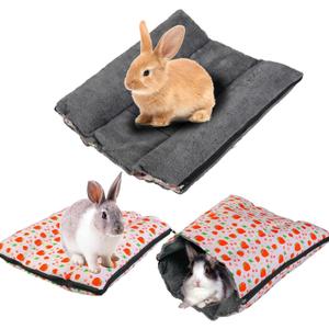 Bunny Bed for Rabbit Cage, Reversible Dual Sided Bunny Bed Mat for Winter & Summer, 13.8x15.8 inch (27.5x15.8inch Unfolded) Washable Fleece Guinea Pig Hideaway Hut Rabbit Bed