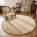 Ophanie Round Rug 4Ft Beige Circle Area Rug, Fluffy Fuzzy Small Bedroom Carpet, Plush Soft Shaggy Floor Living Room Circular Christmas Decor for Kids Boys Girls Home Aesthetic, Nursery, Classroom