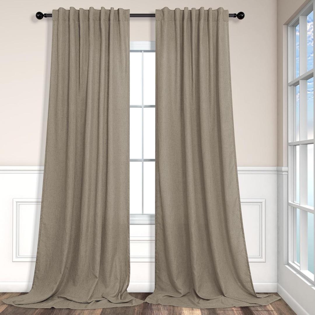 Pitalk Taupe Curtains 84 Inches Long for Living Room 2 Panel Sets Burlap Curtain Back Tab Neutral Modern Farmhouse Window Privacy Semi Sheer Linen Drape Pinch Pleated Look Curtain Dark Brown 84 Length