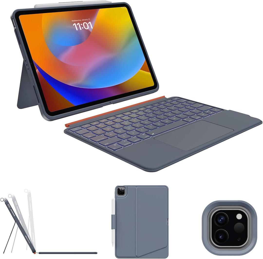 Detachable Keyboard Case for iPad Pro 11 inch(4th, 3rd, 2nd gen): Wireless Magnetic Keyboard with Removable Cover, Multi-Touch Trackpad/Gray