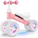 Vvinca Baby Balance Bike for 1 Year Old Girl Gifts, 4 Colorful Lighting Silent Wheels, 10-24 Month Toddler Soft Seat Balance Bike, Children's First No Pedal Ride On Toys, 1st Birthday Gifts for Girls