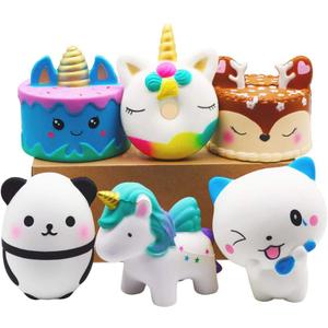 YOAUSHY 6 Pcs Squishies Toy Jumbo Slow Rising Horse,Cake, Donut,Panda,Spoon Cat Set for Kids Party Favors Stress Relief Toys