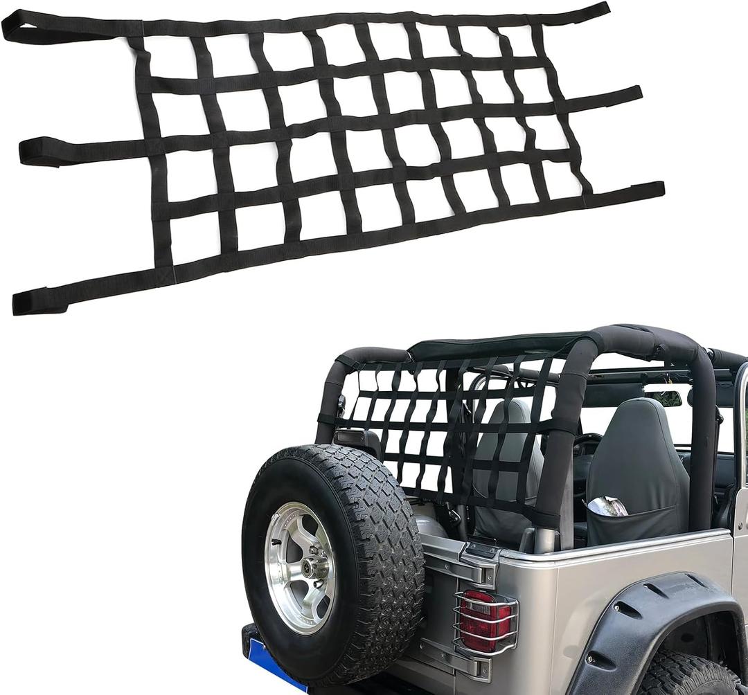 Mesh Cargo Net Roof Top Netting Hammock for Jeep Wrangler YJ JK JL JLU and Gladiator JT 1987-2024 Cargo Mesh Cover Black