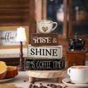 4 x Moucuny 4 Pcs Farmhouse Coffee Bar Sign Decor Wooden Cup Rise & Shine It's Coffee Time Rustic Wood Cafe Sign Gift for Home Kitchen Tabletop Decor
