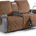 TAOCOCO Loveseat Recliner Cover with Center Console, 100% Waterproof Pet Covers for Dual Recliner with Straps Design, Split Reclining Loveseat Cover Furniture Pet&Kids Protector (2 Seater, Brown)