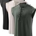 Spooktacular Creations Halloween Renaissance Shirt Costume Men, Beige Medieval Tunic Pirate Sleeveless Tank Top Viking Lace-up Vintage Outfit for Daily Holiday Cosplay Parties(Large)