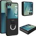 Z Flip 7 Case for Samsung Galaxy Z Flip7 5G, Ring Case for Women Silky Touch Slim Hard PC Matte Back Cover Ultra Thin Z Flip 7 Phone Case Anti-Scratch Protective Cases for Samsung Z Flip 7 5G (Black)
