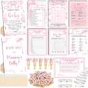 Funnymoom 426 Pcs Pink Bow Baby Shower Games Set-8 Games, Includes Baby Shower Bingo, Price is Right, Guess Who, Word Scramble, Prediction and Advice, How Big is Mommy's Belly, Don't Say The Words