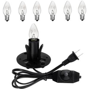 Venforze Himalayan Salt Lamp Cord Replacement with Dimmer Switch and E12 Halogen Salt Lamp Bulbs(6-Pack), 5 Feet Salt Lamps Cords with Base Assembly (Size B1)