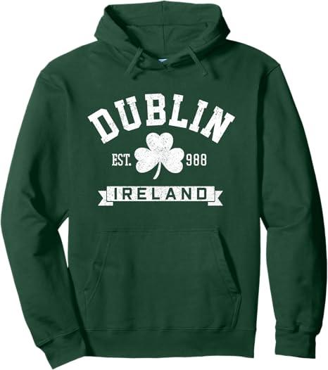 Dublin Ireland Shamrock Irish St. Patricks Day Dark Green Pullover Hoodie L