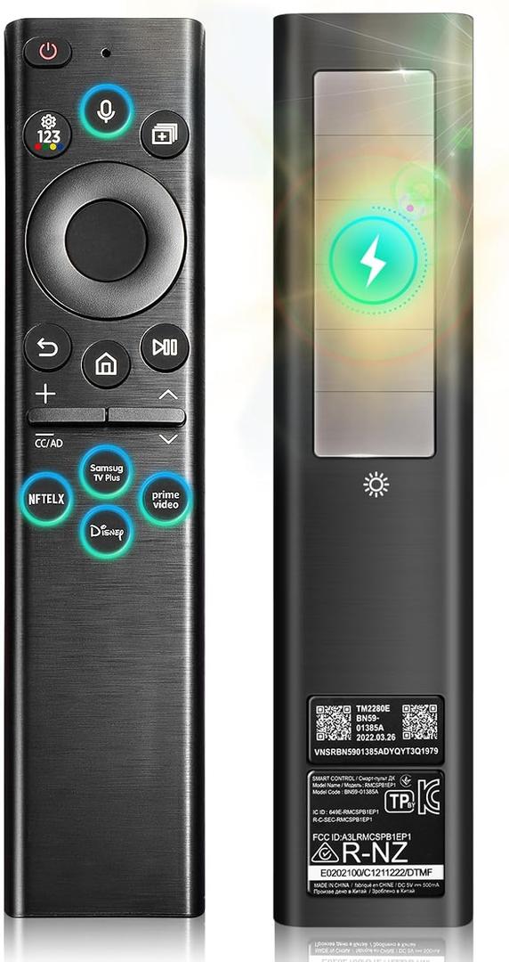 for Samsung Frame Smart TV Remote Replacement: Solar Powered USB-C Fast Charge, 6-12 Months Battery Life, Voice Bluetooth Controller Compatible with Samsung 2020-2025 Neo QLED 4K Smart TVs