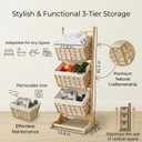 3 tier basket stand wicker storage basket, floor-standing basket organizer rack, Multipurpose Rattan Rack for Bedroom Living Room Kitchen, Holds Clothes Toys Books fruit, Bohemian Home Decor