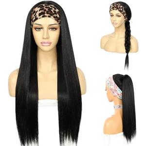 SAPPHIREWIGS Black Straight Headband Wig for Women Synthetic Headband Wigs Glueless Heat Resistant Natutal Looking for Daily Party Use 26 Inch