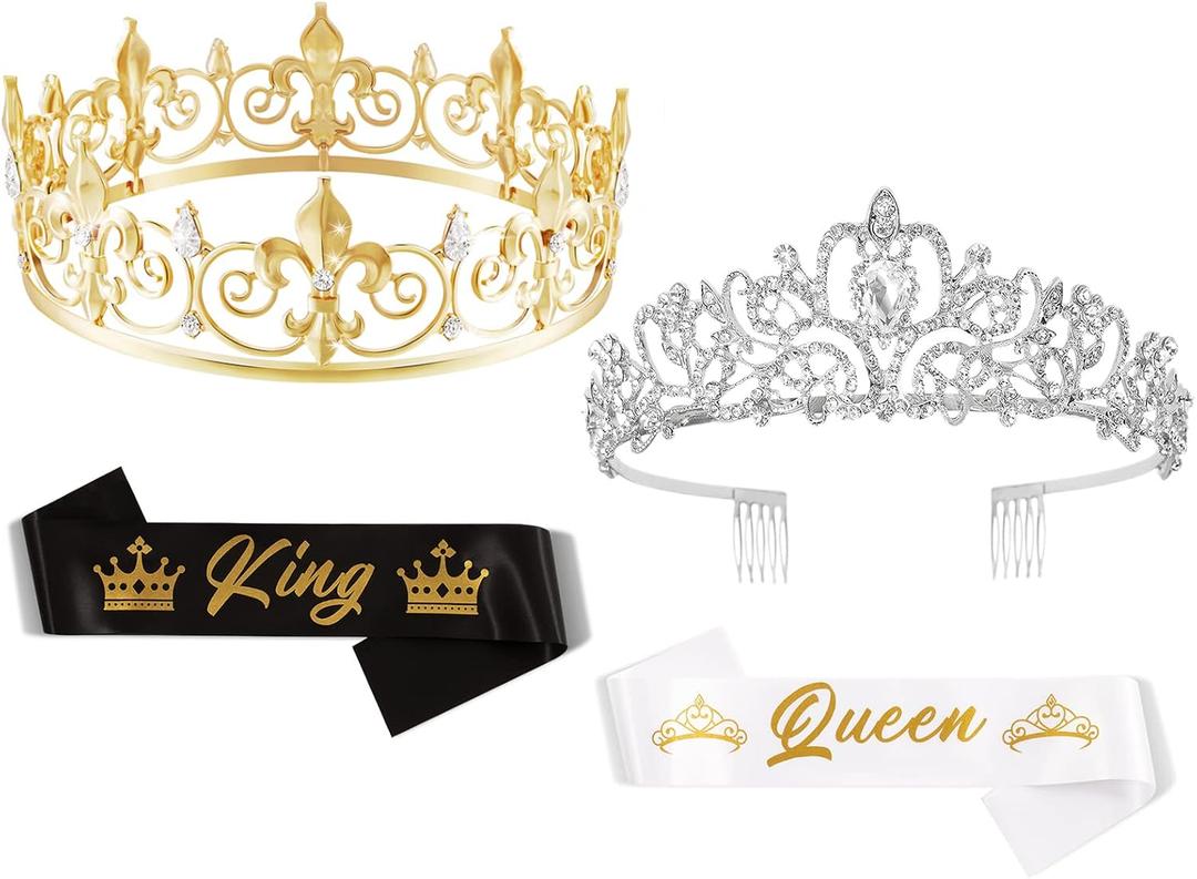2 Sets Prom King and Queen Crowns Birthday Wedding Halloween Costume Accessories