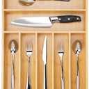 Upassion Bamboo Kitchen DrawerOrganizer, 13 Inch Silverware Organizer with Extradeep Grooved Divider, 7 Slots Pure Bamboo Wood Caddy for Flatware Cutlery Knives, Forks, Spoons
