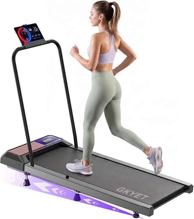 Gkyet Walking Pad Treadmill with Handle Bar, 8% Incline Under Desk Treadmill | 2.5HP Quiet Motor, 265 lb Capacity, 0.6-4 MPH Speed, 15 x 35.4 in Belt, Compact for Home Office and Small Spaces