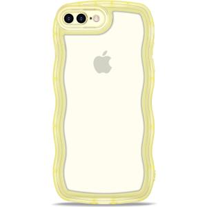 Anuck for iPhone 8 Plus & 7 Plus Case Wavy Edge Clear Back Design, Anti-slip Grip Cute Wave Curly Frame Shape Shockproof Soft TPU & Hard Bumper Protective Phone Case Cover for Women Girls Clear Yellow