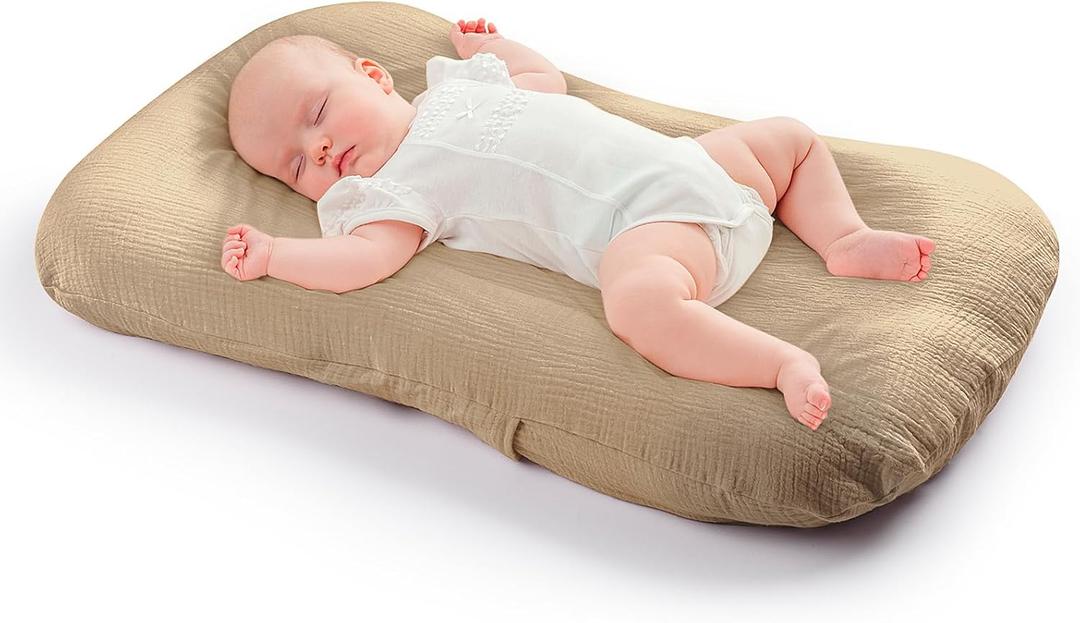 CORATED Baby Lounger for Newborn 0-24 Months, Infant Lounger Pillow Baby Nest Sleeper, Organic Cotton Bed with Cover, Newborn Babies Essentials (Brown)