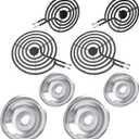 MP22YA Electric Stove Burner Element Replacement Set & W10290350 W10290353 4 Pack Silver Drip Pans - Perfectly Fit Whirlpool Electric Range Stove Top