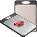 Stainless Steel Cutting Board Large 16" X 11", Scratch-Resistant Double Sided Cutting Board for Kitchen, Stainless Steel/Wheat Straw PP Non Toxic Chopping Board for Meat/Vegetables,Dishwasher Safe