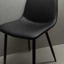 Armen Living Monte Mid Century Modern Dining Accent Chair for Table Kitchen Desk Vanity in Black Faux Leather with Black Metal Legs
