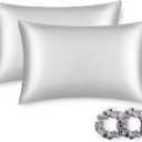 ALASKA BEAR Silk Pillowcase for Hair and Skin, Set of 2 Pure Genuine 22 Momme Mulberry Silk Pillow Cases King Size for Bliss Sleep Better Than Poly Satin, Zipper Closure(2pc, Silver)