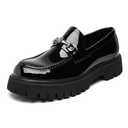 XENTORD Men's Patent Leather Platform Loafers Comfort Non-Slip Lug Sole Slip-On Dress Shoes with Metal Horsebit Detail for Business Office & Casual (Black A,9), N43