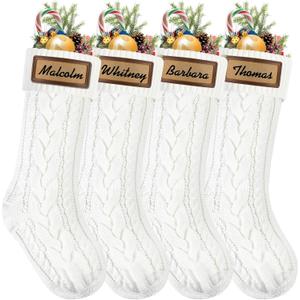 XOYTN 4Pack Christmas Stocking with Leather Patches18Inches Large White Custom Name Personalized Hanging Cable Knitted Xmas Stockings for Christmas Family Party Fireplace Decor