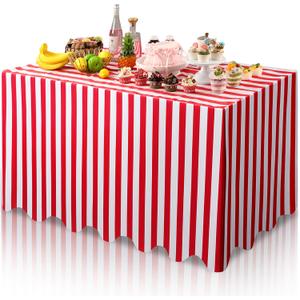 Thinkday 6ft Red and White Striped Tablecloth Stripe Table Cover Rectangle Carnival Circus Tablecloth Waterproof Reusable Table Decor 70 x 30 Inches Polyester Picnic Outdoor Holiday Party Decor