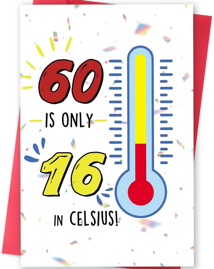 6 x Funny 60th Birthday Card for Women Men, – “60 Is Only 16 in Celsius” Hilarious Milestone Age Card Gifts for Him Her, Cool 60 Years Old Bday Decorations for Dad Mom Grandpa Grandma, 8x5.3 inches