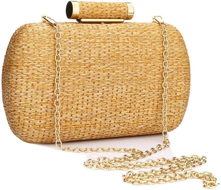 YYW Straw Clutch Purse for Women Wedding Hand-Woved Evening Straw Handbag Party Wedding Summer Beach Bag Wicker clutch (Gold)