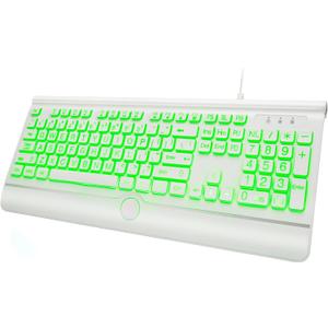KOPJIPPOM Large Print Backlit Computer Keyboard, USB Full Size Wired Keyboards with 7-Colors Backlight, Wrist Rest, Light Up Keyboard for Windows, PC, Laptop - Easy to See, Easy to Setup