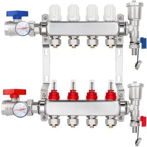 GCCSJ 4 Loops PEX Manifold Radiant Floor Heating Set Stainless Steel Heated Hydronic Heating