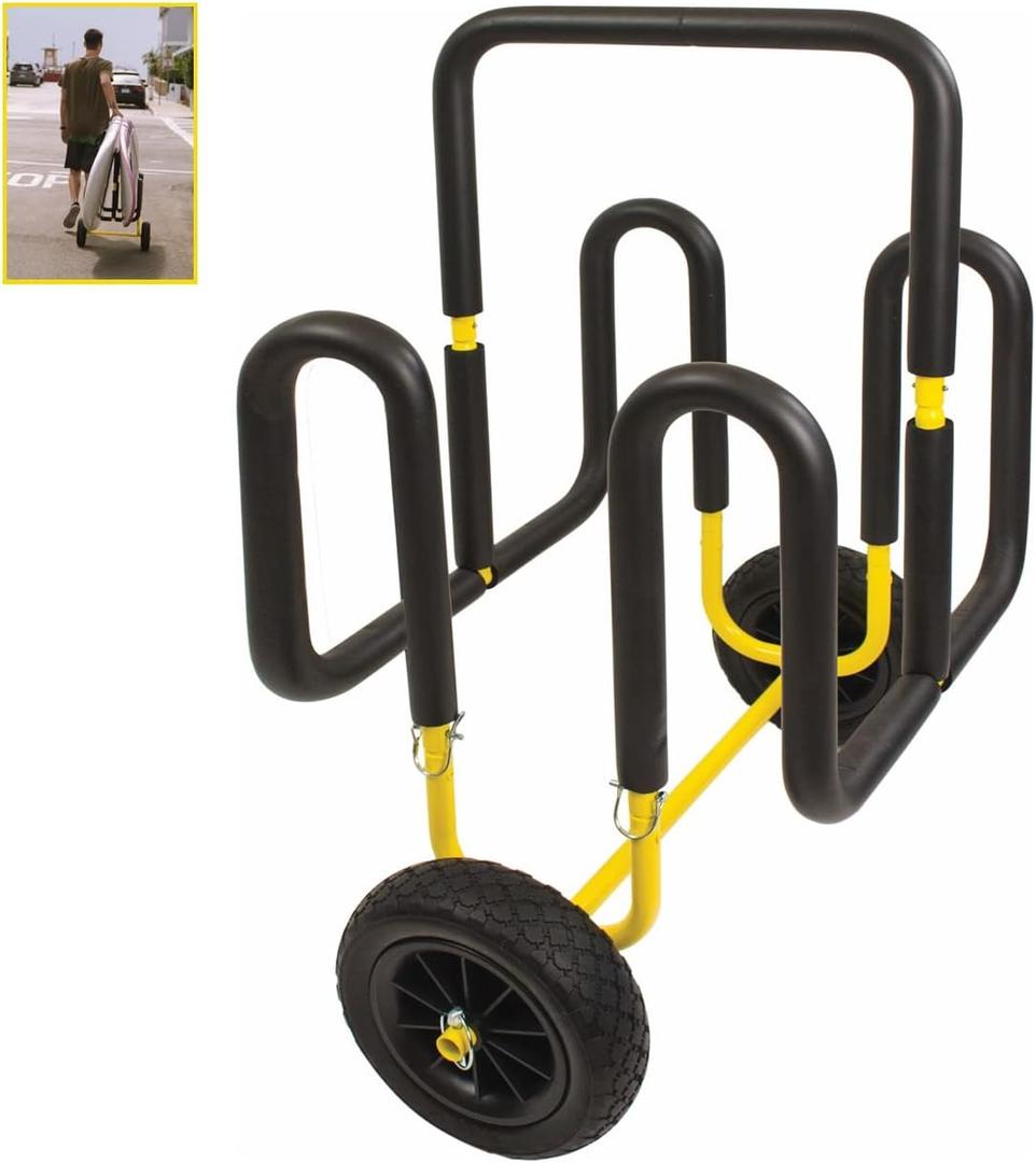 Suspenz Double SUP Transport Cart with Airless Wheels, Carrier/Trolley for 2 Stand Up Paddle Boards & Surfboards, Yellow (22-9934)