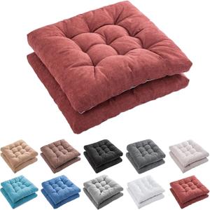 FABRICASTLE Outdoor Indoor Chair Cushions Set of 2 - Patio Furniture Cushion 19x19 inch, Non-Skid Overfilled Seat Cushions for Wicker Rocking Chairs Universal Fit Square Design (2, Red)