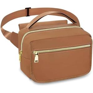 printe Small Diaper Bag with Portable Changing Pad, Crossbody Women Waist Bag with Wipes Pocket for Travel, Stroller Diaper Funny Pack, Brown