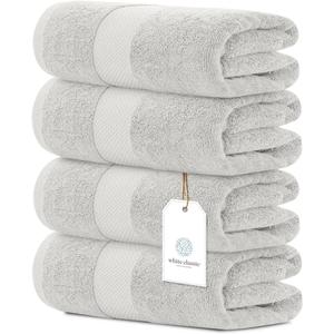White Classic Luxury Bath Towels Set of 4 Large - 700 GSM Cotton Ultra Soft Bath Towels 27x54 | Highly Absorbent and Quick Dry | Hotel Towels for Bathroom Luxury, Plush Shower Towels, Silver