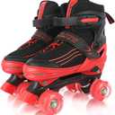 Roller Skates for Kids Boys Girls Toddler Ages 3-12, Adjustable 4 Sizes for Kids and Youth Teen with Light Up Wheels, Quad Red Roller Skates for Sports