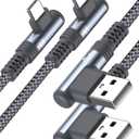 sweguard USB to USB Type C Charger Cable 90 Degree [2-Pack,3.3FT] Nylon Braided Fast Charging Cable for iPhone 17 16 15 Carplay Cable,Galaxy S25 S24 S23 S22 S21 S20 A56 A16 Note Flip LG Pixel Moto PS5 (Grey)
