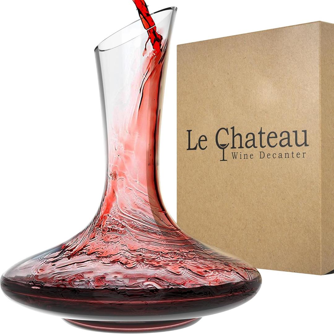 Le Chateau Large Elegant Crystal  Decanter with Aerator 750ml Glass Decanter Hand-Blown Lead-Free Clear Glass Carafe with Aerator Hand Held Gifts Red Accessories/for  Lovers