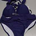 Womens Halter Padded Top Push up Bikini Set Two Piece Bathing Suit (Medium, Navy Blue)