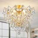 WUZUPS 6-Light Crystal Chandelier Ceiling Light Modern Lighting Fixture for Bedroom Hallway Bar Kitchen Bathroom, H 15.6" W 20.1", E12 Base, Gold, Ceiling Light, 15.6" High 20.1" Wide