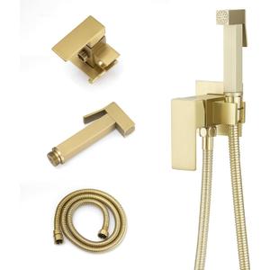 BWE Handheld Toilet Bidet Sprayer for Toilet with Adjustable Water Pressure Hot and Cold Bidet Spray Set Toilets Bidets Wall Mount Cleaning Faucet Jet for Feminine Wash, Brushed Gold