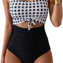 Eomenie Women Tummy Control Swimsuit Cutout Tie Knot One Piece Bathing Suit | Ruched Slimming, Tie Front, Adjustable Straps, Soft Removable Cups, Swimwear for Vacation and Beach,Pool Side (Black, M)