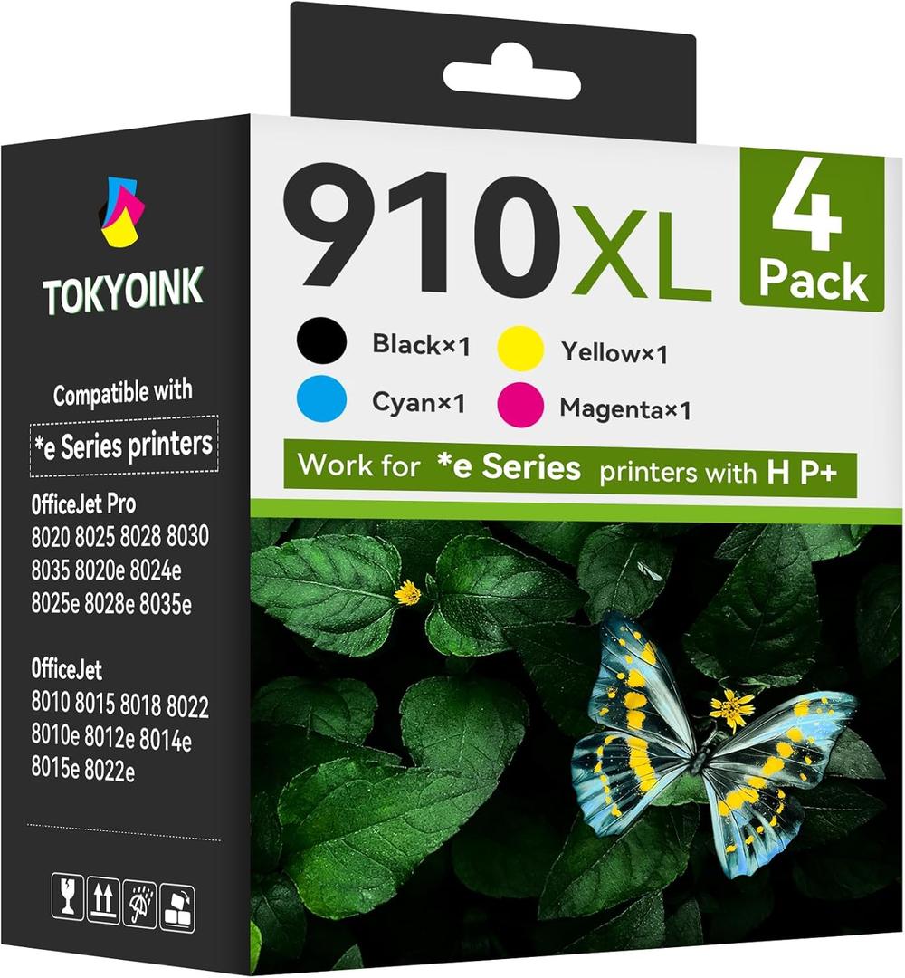 910XL Replacement for HP 910XL Ink Cartridges for HP Printers HP910 HP910XL 910 Ink Work for Office Jet Pro 8010 8010e 8015e 8020 8020e 8022e 8025 8025e 8028e 8030 8035e Black and Color - 4 Pack