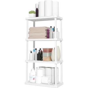 IRIS USA 4-Shelf Light Duty Plastic Storage Shelves, 200lb Capacity, 48" H x 24" W x 12" D, Medium Modular Shelving Unit Storage Organizer for Bathroom, Laundry, Garage & Home, Storage Rack - White