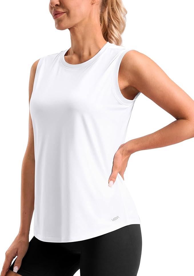 Viodia Women's Sleeveless Loose Fit Workout Tops Quick Dry Running Athletic Shirts High Neck Tennis Yoga Tank Tops for Women, L