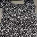 SPRIME Women's Floral Summer Casual Dress Square Neck Puff Sleeve Boho Midi Dresses Ruched Bust High Waist Split Long Dress (Black, L)
